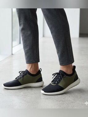 Zara black/olive green lightweight shoes, laced front, white rubber sole, 37